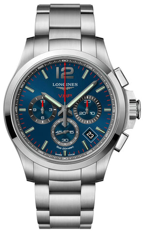 Longines Conquest V.H.P. Chronograph Stainless Steel Blue Dial Perpetual Calendar Date Quartz Mens Watch L3.717.4.96.6 - WAB - Shipping Dept.