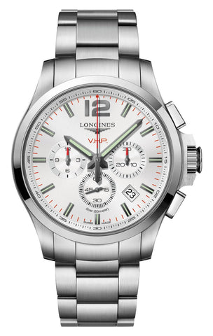 Longines Conquest V.H.P. Chronograph Stainless Steel Silver Dial Perpetual Calendar Date Quartz Mens Watch L3.727.4.76.6 - WAB - Shipping Dept.