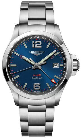 Longines Conquest V.H.P. GMT Stainless Steel Blue Dial Perpetual Calendar Date Quartz Mens Watch L3.728.4.96.6 - WAB - Shipping Dept.