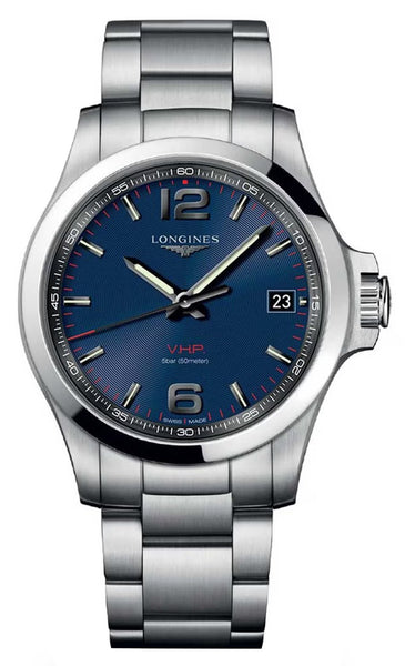 Longines Conquest V.H.P. Stainless Steel Blue Dial Perpetual Calendar Date Quartz Mens Watch L3.716.4.96.6 - WAB - Shipping Dept.