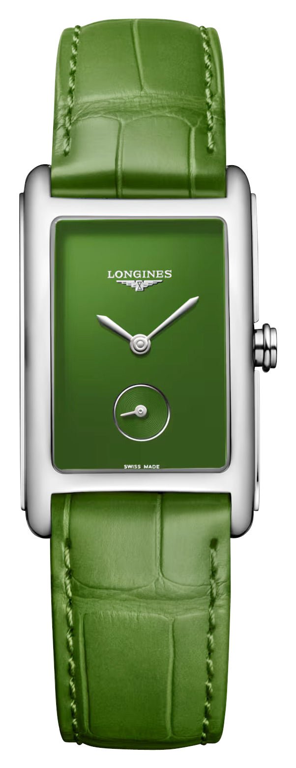 Longines DolceVita Monochrome Stainless Steel Green Dial Green Leather Strap Quartz Womens Watch L5.512.4.60.2 - Watches & Beyond