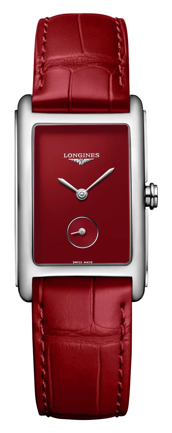 Longines DolceVita Monochrome Stainless Steel Red Dial Red Leather Strap Quartz Womens Watch L5.512.4.91.2 - Watches & Beyond