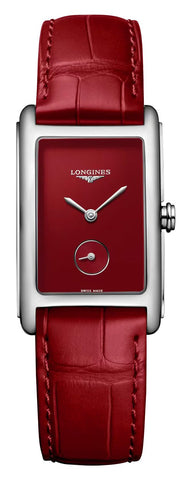 Longines DolceVita Monochrome Stainless Steel Red Dial Red Leather Strap Quartz Womens Watch L5.512.4.91.2 - Watches & Beyond