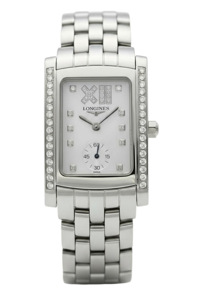 Longines DolceVita Stainless Steel Mother - Of - Pearl Dial Diamonds Quartz Womens Watch L5.502.0.05.6 - Watches & Beyond