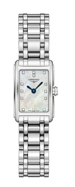 Longines DolceVita Stainless Steel Mother - Of - Pearl Dial Diamonds Rectangle Quartz Womens Watch L5.258.4.87.6 - WAB - Shipping Dept.