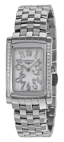 Longines DolceVita Stainless Steel Mother - Of - Pearl Dial Diamonds Rectangle Quartz Womens Watch L5.502.0.97.6 - WAB - Shipping Dept.