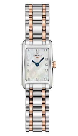 Longines DolceVita Stainless Steel & Rose Gold Mother - Of - Pearl Dial Diamonds Rectangle Quartz Womens Watch L5.258.5.87.7 - WAB - Shipping Dept.