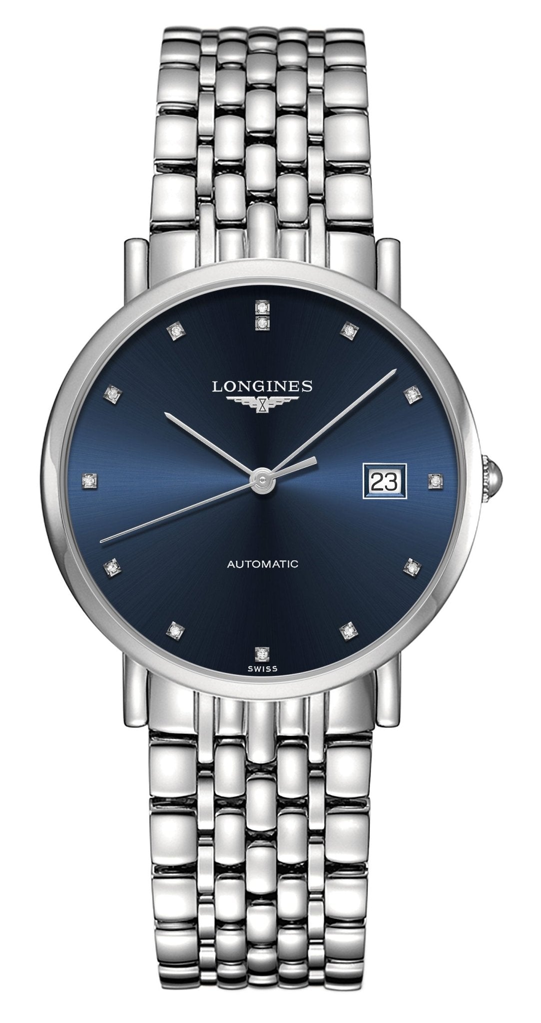 Longines Elegant Automatic Stainless Steel Blue Dial Diamonds Date Mens Watch L4.810.4.97.6 - WAB - Shipping Dept.