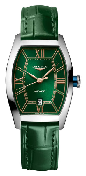 Longines Evidenza Automatic Stainless Steel Green Dial Green Leather Strap Date Womens Watch L2.142.4.06.2 - Watches & Beyond