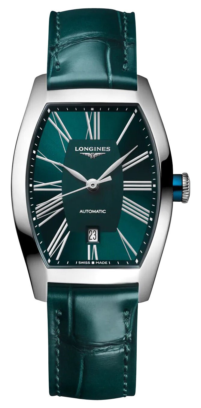 Longines Evidenza Automatic Stainless Steel Green Dial Green Leather Strap Date Womens Watch L2.142.4.60.2 - Watches & Beyond