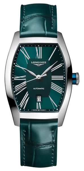Longines Evidenza Automatic Stainless Steel Green Dial Green Leather Strap Date Womens Watch L2.142.4.60.2 - Watches & Beyond