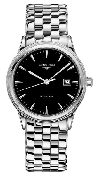 Longines Flagship Automatic Stainless Steel Black Dial Date Mens Watch L4.984.4.52.6 - Watches & Beyond