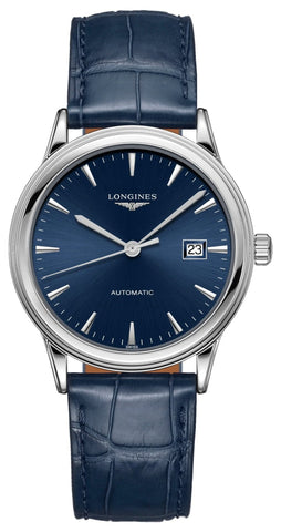 Longines Flagship Automatic Stainless Steel Blue Dial Blue Leather Strap Date Mens Watch L4.984.4.92.2 - WAB - Shipping Dept.