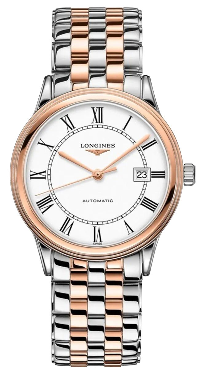 Longines Flagship Automatic Two - Tone Stainless Steel White Dial Date Mens Watch L4.984.3.91.7 - WAB - Shipping Dept.