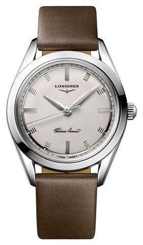 Longines Heritage Classic Silver Arrow Automatic Silver Dial Brown Leather Strap Mens Watch L2.834.4.72.2 - WAB - Shipping Dept.