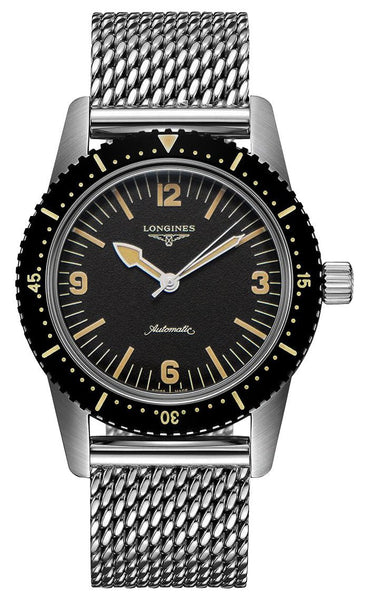 Longines Heritage Skin Diver Automatic Stainless Steel Black Dial Mens Watch L2.822.4.56.6 - Watches & Beyond