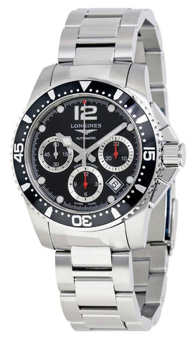 Longines HydroConquest Automatic Chronograph Stainless Steel Black Dial Date Divers Mens Watch L3.744.4.56.6 - WAB - Shipping Dept.