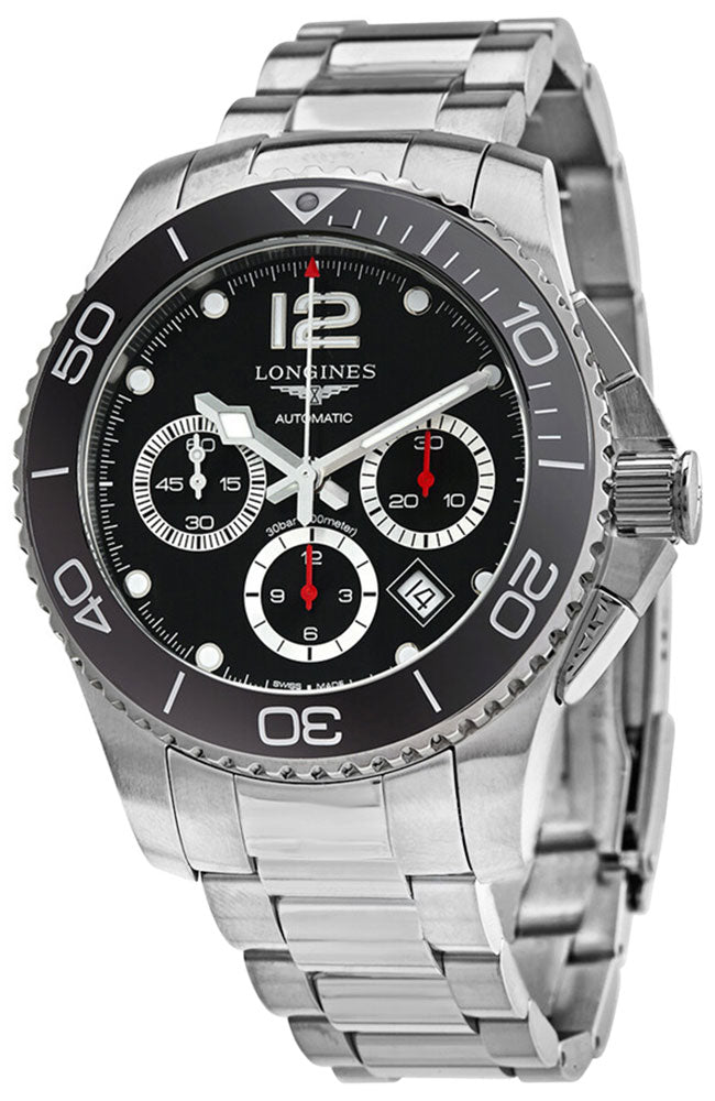 Longines HydroConquest Automatic Chronograph Stainless Steel Black Dial Date Divers Mens Watch L3.883.4.56.6 - WAB - Shipping Dept.