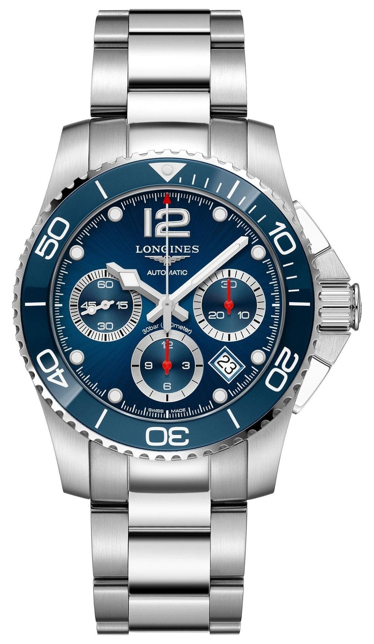 Longines HydroConquest Automatic Chronograph Stainless Steel Blue Dial Date Divers Mens Watch L3.783.4.96.6 - WAB - Shipping Dept.