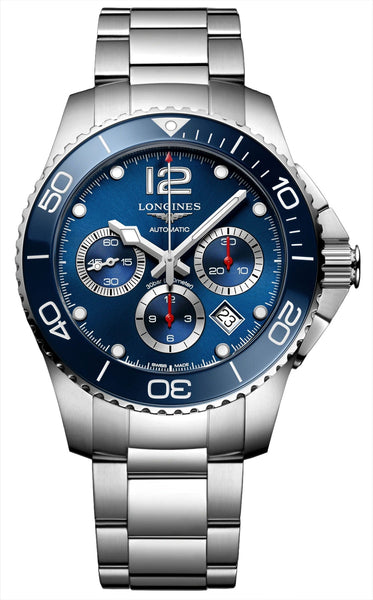 Longines HydroConquest Automatic Chronograph Stainless Steel Blue Dial Date Divers Mens Watch L3.883.4.96.6 - WAB - Shipping Dept.