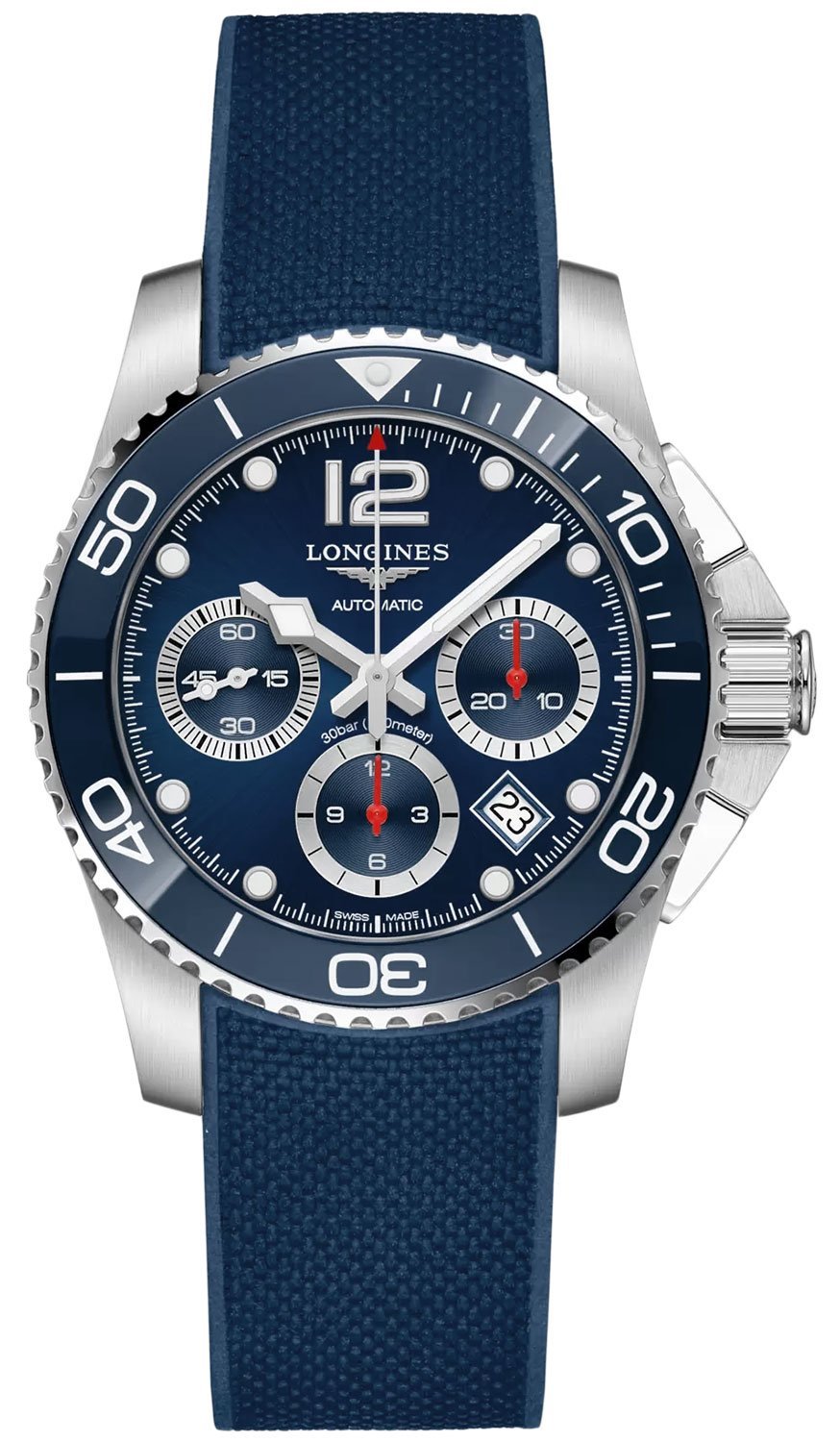 Longines HydroConquest Automatic Chronograph Stainless Steel Blue Rubber Strap Blue Dial Date Divers Mens Watch L3.783.4.96.9 - WAB - Shipping Dept.