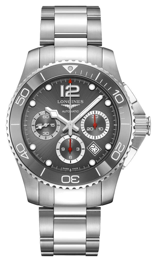 Longines HydroConquest Automatic Chronograph Stainless Steel Gray Dial Date Divers Mens Watch L3.883.4.76.6 - WAB - Shipping Dept.