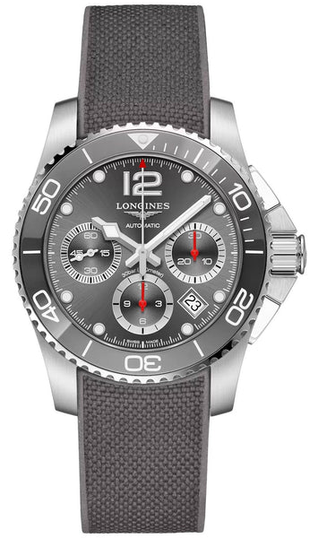 Longines HydroConquest Automatic Chronograph Stainless Steel Grey Rubber Strap Grey Dial Date Divers Mens Watch L3.783.4.76.9 - WAB - Shipping Dept.