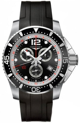 Longines HydroConquest Chronograph Stainless Steel Black Rubber Strap Black Dial Date Quartz Divers Mens Watch L3.843.4.56.2 - WAB - Shipping Dept.