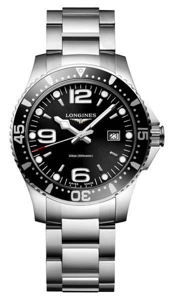 Longines HydroConquest Stainless Steel Black Dial Date Divers Quartz Mens Watch L3.730.4.56.6 - Watches & Beyond