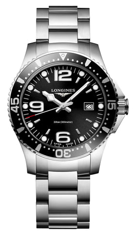 Longines HydroConquest Stainless Steel Black Dial Date Divers Quartz Mens Watch L3.730.4.56.6 - Watches & Beyond