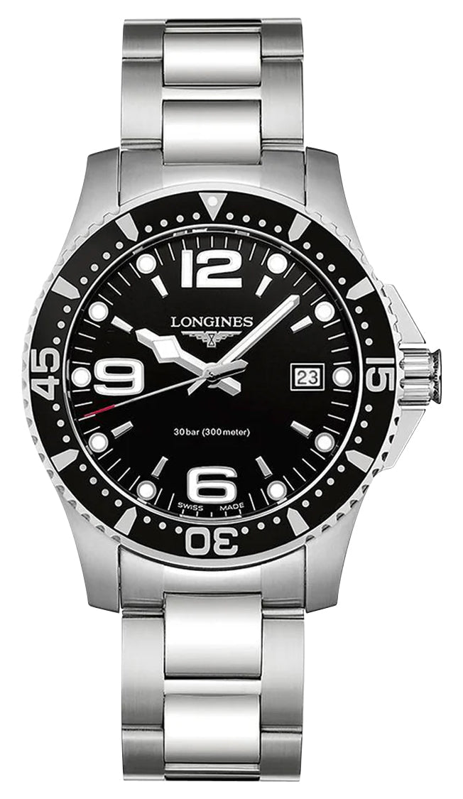 Longines HydroConquest Stainless Steel Black Dial Date Divers Quartz Mens Watch L3.740.4.56.6 - Watches & Beyond