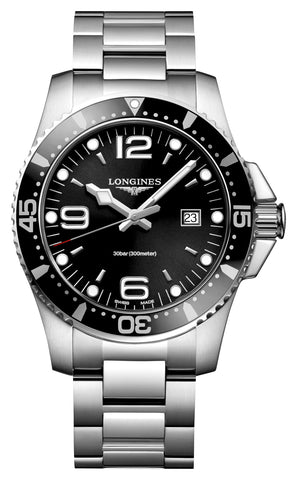 Longines HydroConquest Stainless Steel Black Dial Date Divers Quartz Mens Watch L3.840.4.56.6 - Watches & Beyond