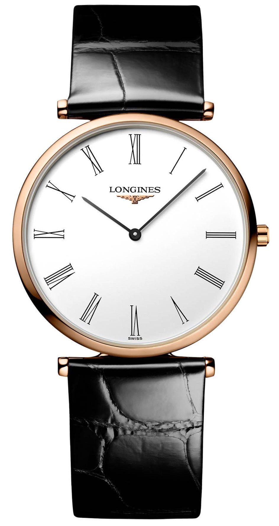 Longines La Grand Classique Rose Gold PVD White Dial Black Leather Strap Quartz Womens Watch L4.709.1.21.2 - WAB - Shipping Dept.