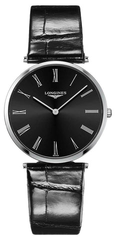 Longines La Grand Classique Stainless Steel Black Dial Black Leather Strap Quartz Unisex Watch L4.755.4.51.2 - WAB - Shipping Dept.