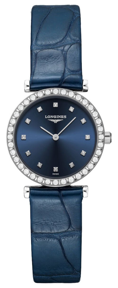 Longines La Grand Classique Stainless Steel Blue Dial Blue Leather Strap Diamonds Quartz Womens Watch L4.341.0.97.2 - WAB - Shipping Dept.