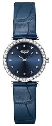 Longines La Grand Classique Stainless Steel Blue Dial Blue Leather Strap Diamonds Quartz Womens Watch L4.341.0.97.2 - WAB - Shipping Dept.