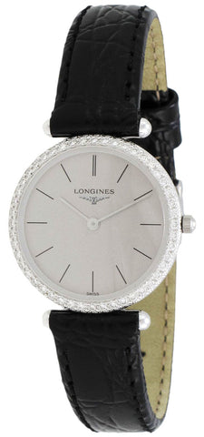 Longines La Grande Classique Agassiz 18kt White Gold & Diamond Womens Watch Grey Dial Black Leather L4.191.7.72.2 - WAB - Shipping Dept.