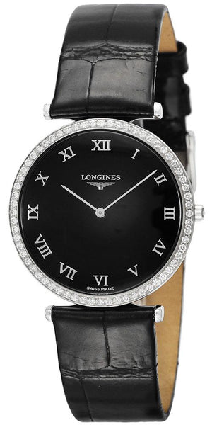 Longines La Grande Classique Black Leather Black Dial Diamonds Women's Watch L4.741.0.51.2 - WAB - Shipping Dept.