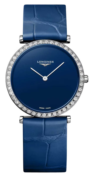Longines La Grande Classique Monochrome Stainless Steel Blue Dial Blue Leather Strap Diamonds Quartz Womens Watch L4.523.0.90.2 - Watches & Beyond