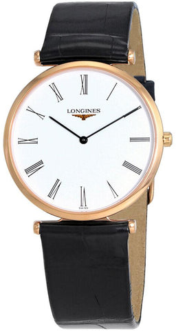 Longines La Grande Classique Rose Gold PVD White Dial Black Leather Strap Quartz Mens Watch L4.709.1.91.2 - WAB - Shipping Dept.