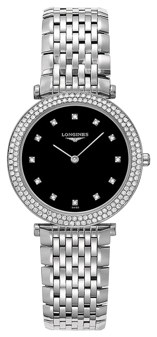 Longines La Grande Classique Stainless Steel Black Dial Diamonds Quartz Womens Watch L4.515.0.58.6 - WAB - Shipping Dept.