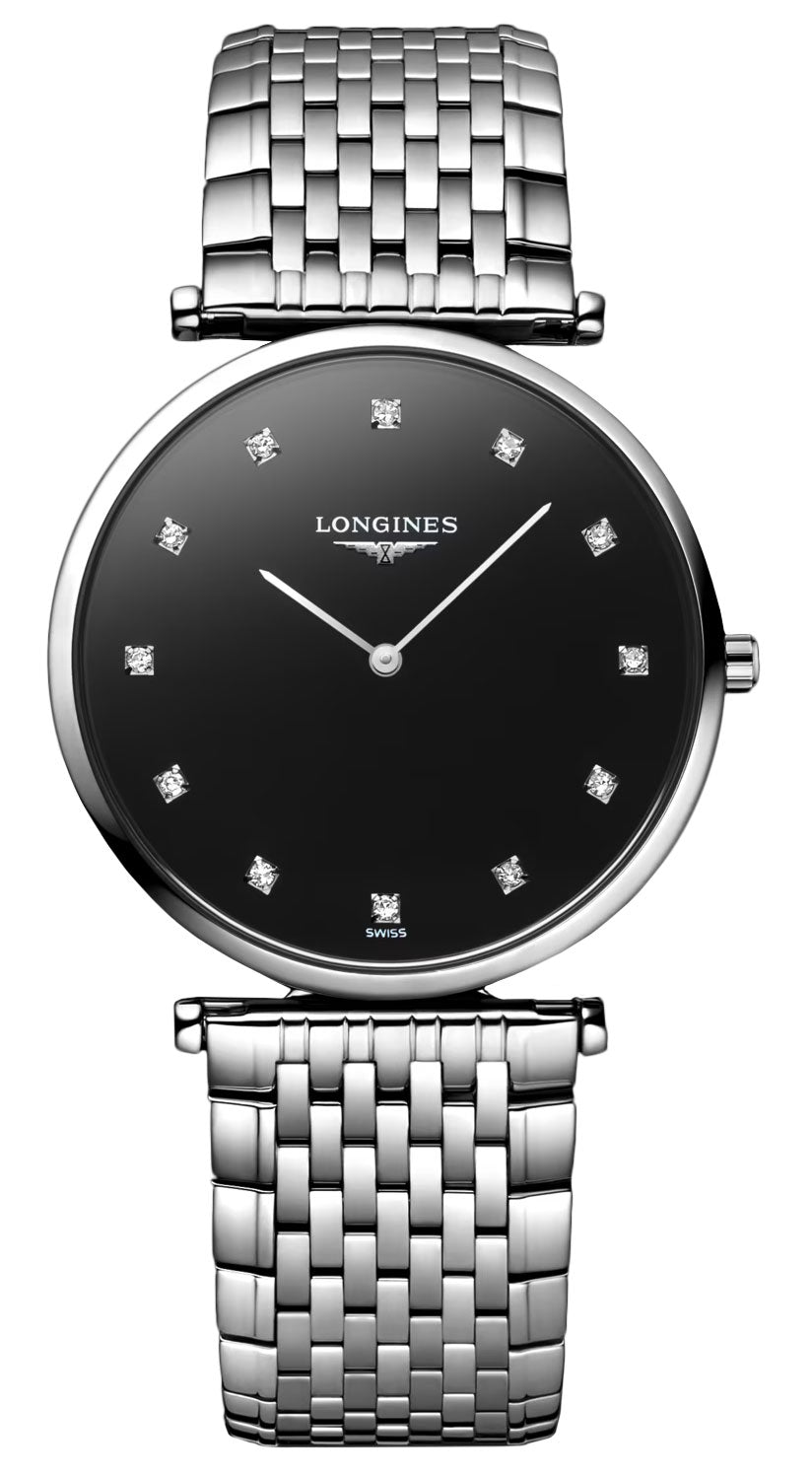 Longines La Grande Classique Stainless Steel Black Dial Diamonds Quartz Womens Watch L4.709.4.55.6 - WAB - Shipping Dept.