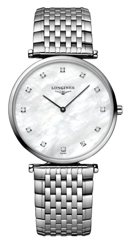 Longines La Grande Classique Stainless Steel Mother - Of - Pearl Dial Diamonds Quartz Womens Watch L4.709.4.88.6 - Watches & Beyond
