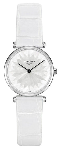 Longines La Grande Classique Stainless Steel Mother - Of - Pearl Dial White Leather Strap Quartz Womens Watch L4.209.4.05.2 - WAB - Shipping Dept.