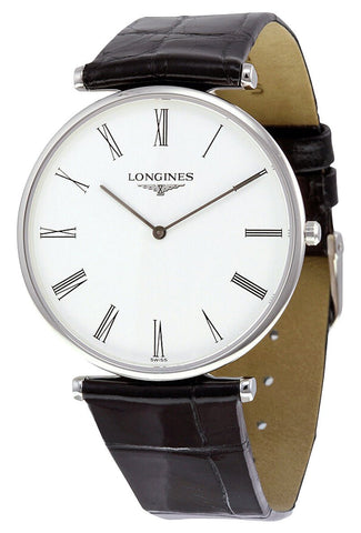 Longines La Grande Classique Stainless Steel White Dial Black Leather Strap Quartz Mens Watch L4.766.4.11.2 - Watches & Beyond