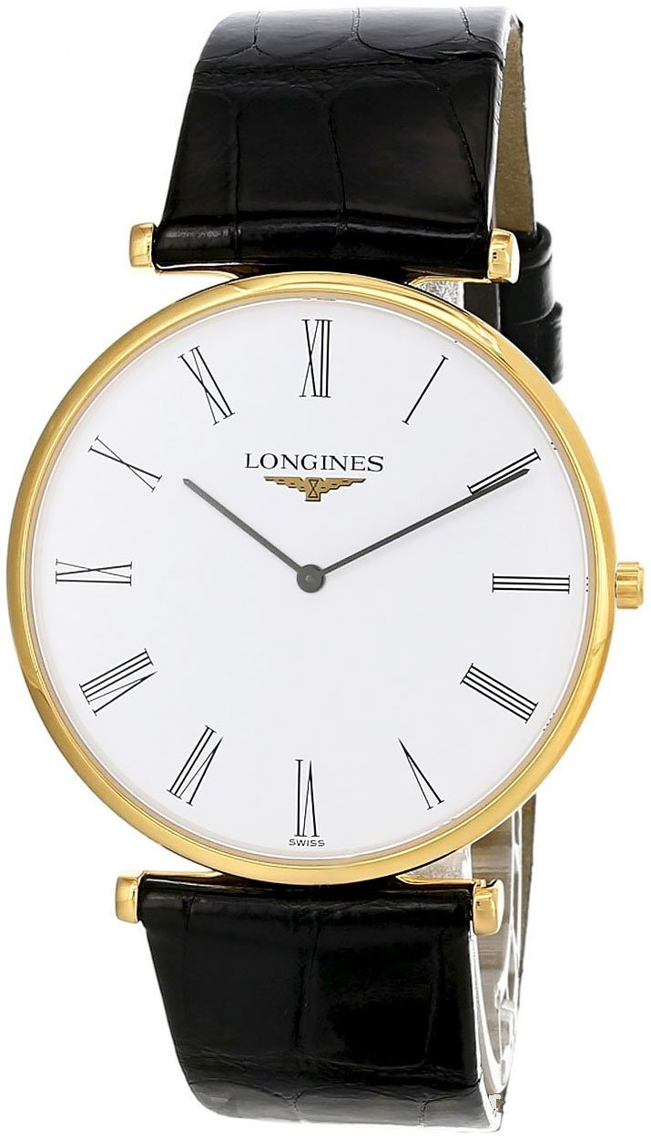 Longines La Grande Classique Yellow Gold PVD White Dial Black Leather Strap Quartz Mens Watch L4.766.2.11.2 - WAB - Shipping Dept.