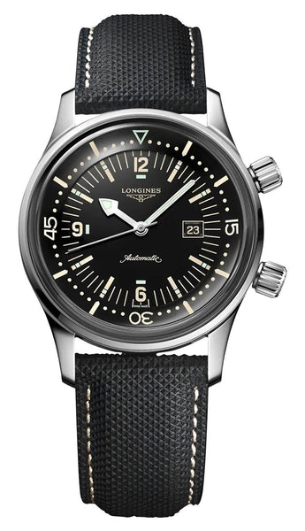 Longines Legend Diver Automatic Stainless Steel Black Dial Black Fabric Strap Date Divers Unisex Watch L3.374.4.50.0 - Watches & Beyond