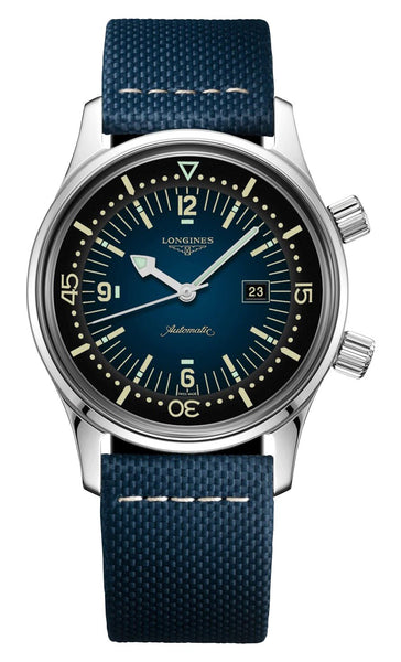 Longines Legend Diver Automatic Stainless Steel Blue Dial Blue Fabric Strap Date Divers Unisex Watch L3.374.4.90.2 - Watches & Beyond