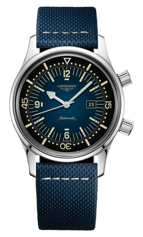 Longines Legend Diver Automatic Stainless Steel Blue Dial Blue Fabric Strap Date Divers Unisex Watch L3.374.4.90.2 - Watches & Beyond
