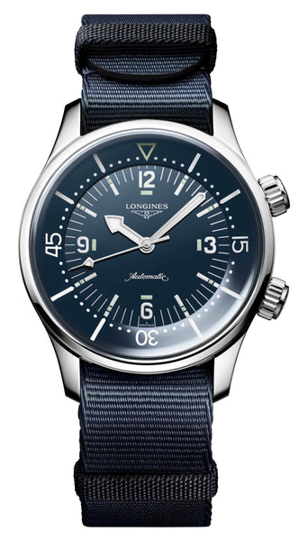 Longines Legend Diver Automatic Stainless Steel Blue Dial Blue NATO Nylon Strap Divers Mens Watch L3.764.4.90.2 - Watches & Beyond